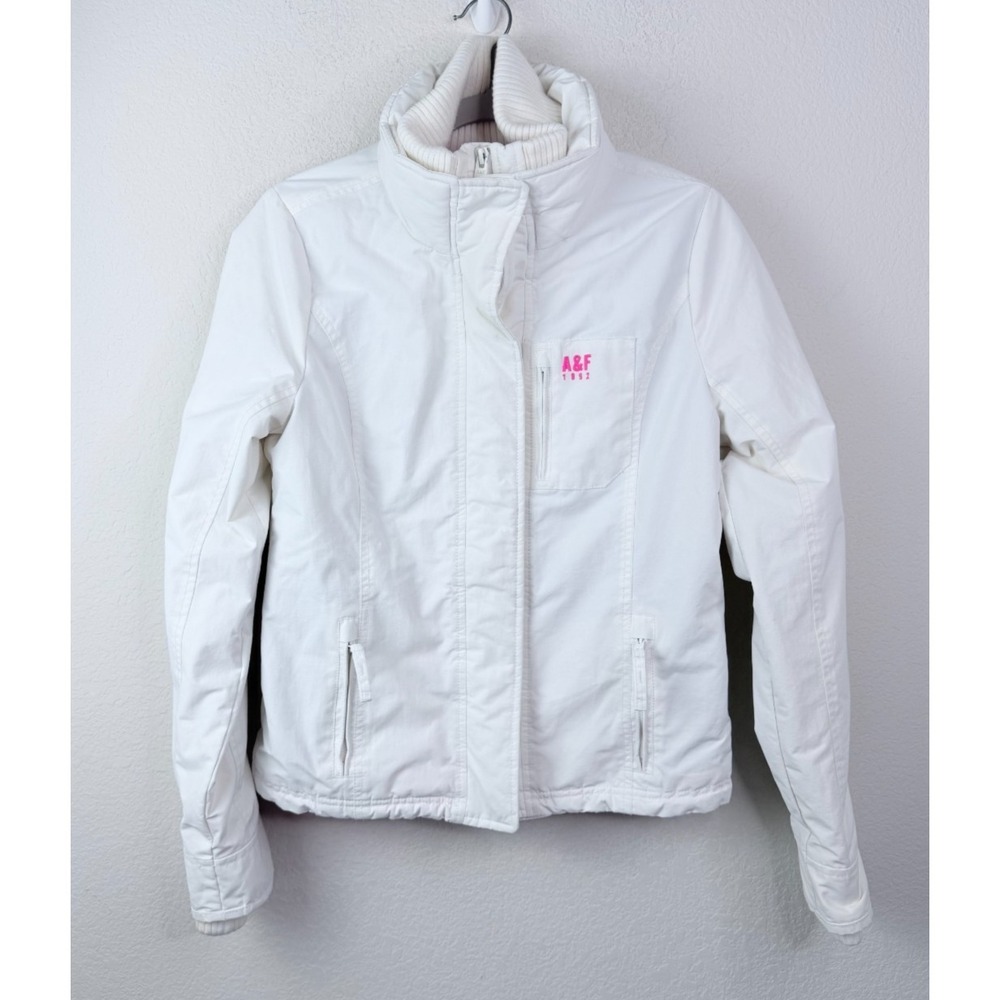 Abercrombie & Fitch Fleece Lined Jacket Women's M White Zip Up Winter Coat